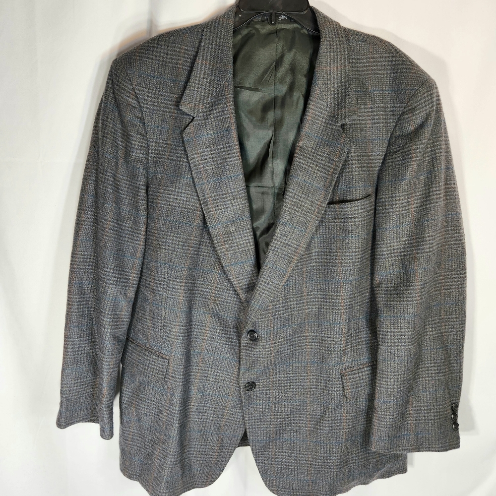 Towncraft Grey Plaid 2 Button Wool Blazer Check Measurements for Size (48?)